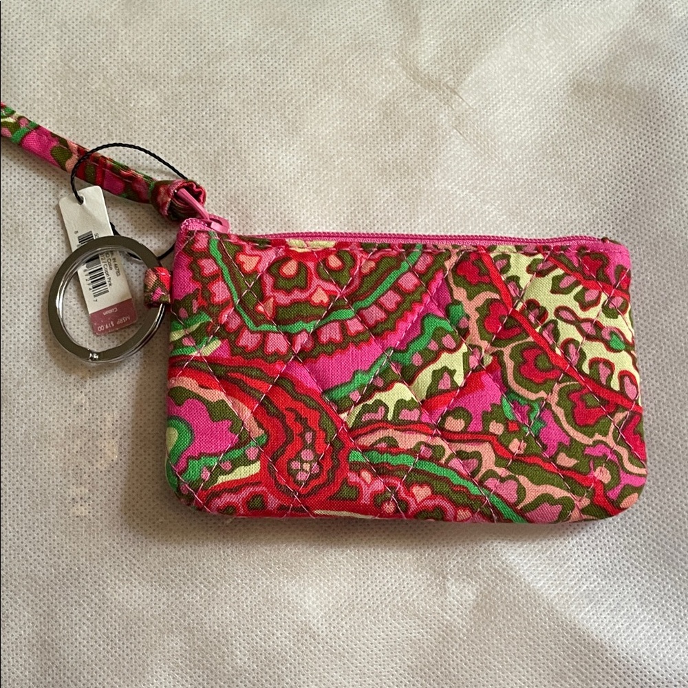 Vera Bradley Vibrant Pink and Green Patterned Wristlet
